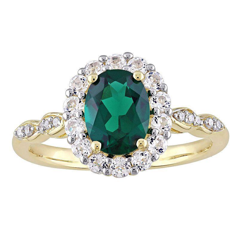 Stella Grace 14k Gold Lab-Created Emerald, White Topaz and Diamond Accent Vintage Ring, Womens Product Image