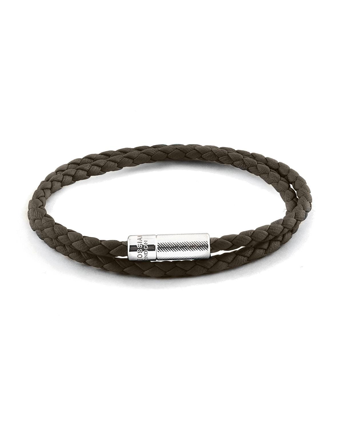 Mens Braided Leather Double-Wrap Bracelet Product Image