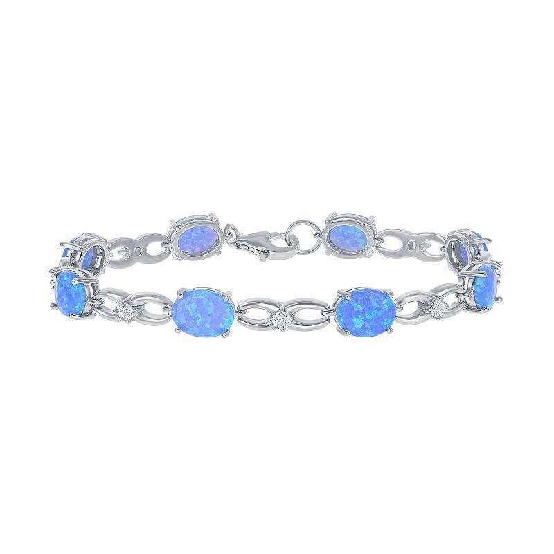 Sterling Silver Lab-Created Blue Opal & Cubic Zirconia Infinity Link Bracelet, Womens Product Image