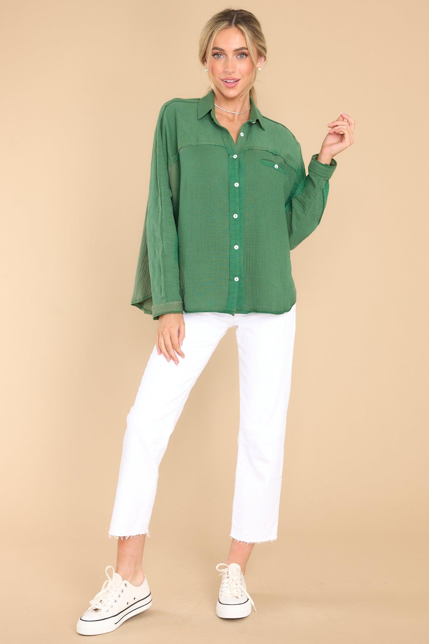 Carolina Chic Green Gauze Button Front Top Product Image