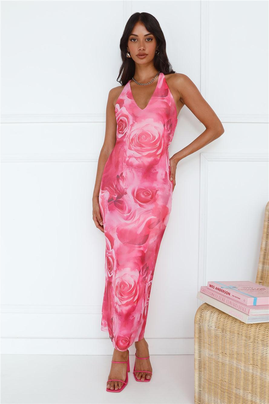 Like To Love Mesh Halter Maxi Dress Pink Product Image