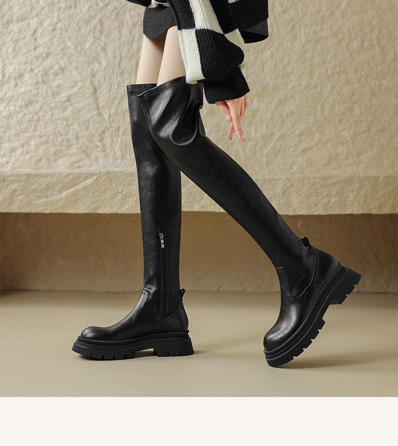 Faux Leather Platform Over-The-Knee Boots Product Image