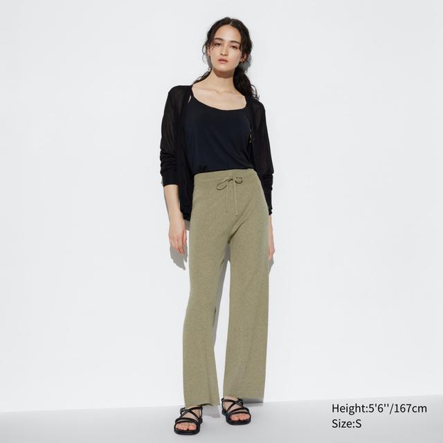 Womens Washable Knit Ribbed Pants Green XS UNIQLO US Product Image