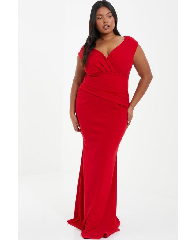 Quiz Womens Plus Size Wrap Ruched Maxi Dress Product Image