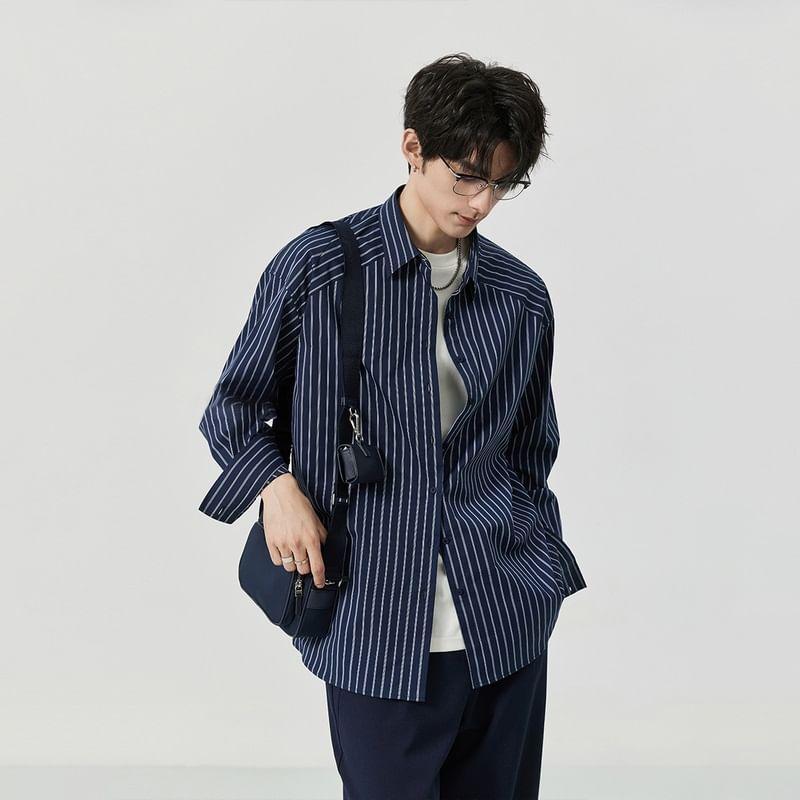 Long-Sleeve Striped Button-Up Shirt Product Image