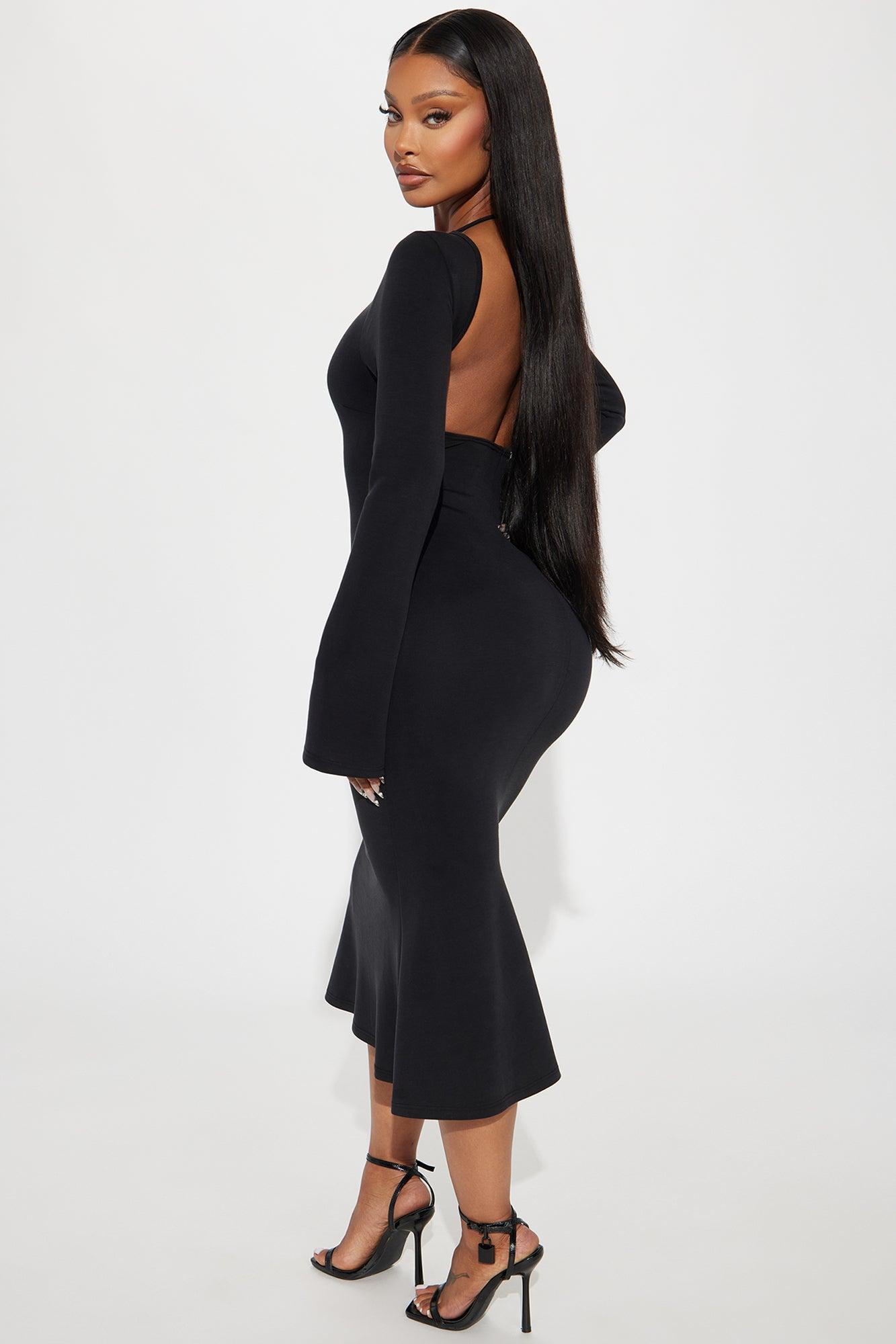 Evening Sky Open Back Midi Dress - Black Product Image