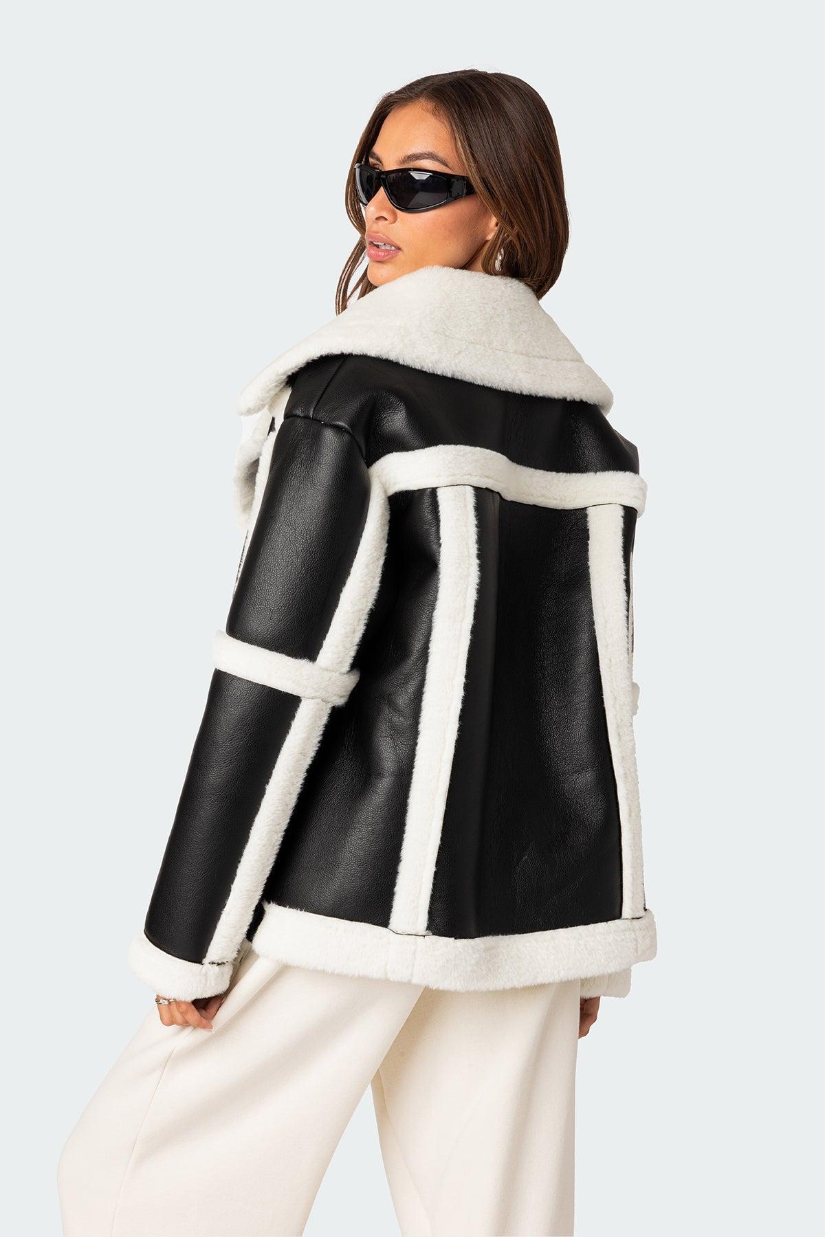 Rocki Oversized Faux Leather Shearling Jacket Product Image