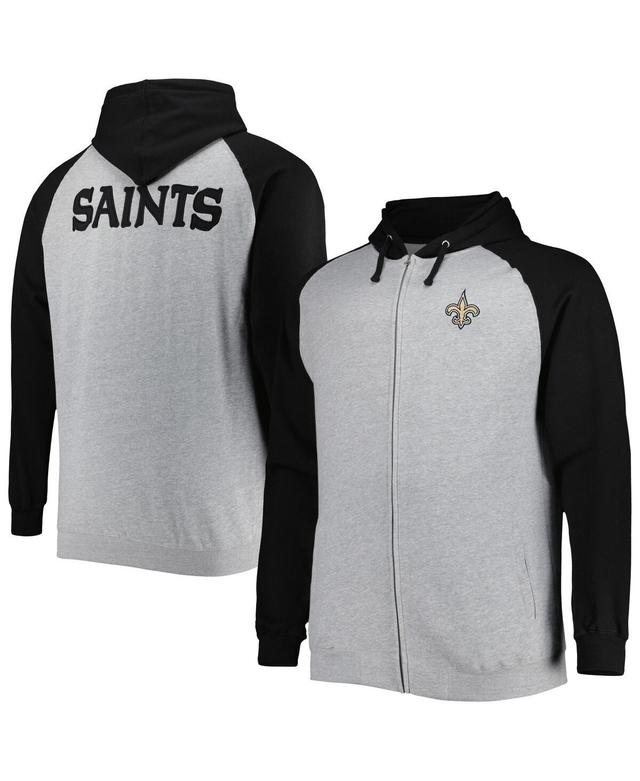 Mens Heather Gray New Orleans Saints Big & Tall Fleece Raglan Full-Zip Hoodie Jacket Product Image