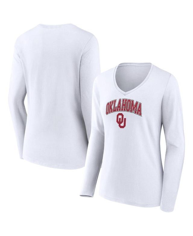 Womens Fanatics White Oklahoma Sooners Evergreen Campus Long Sleeve V-Neck T-shirt Product Image