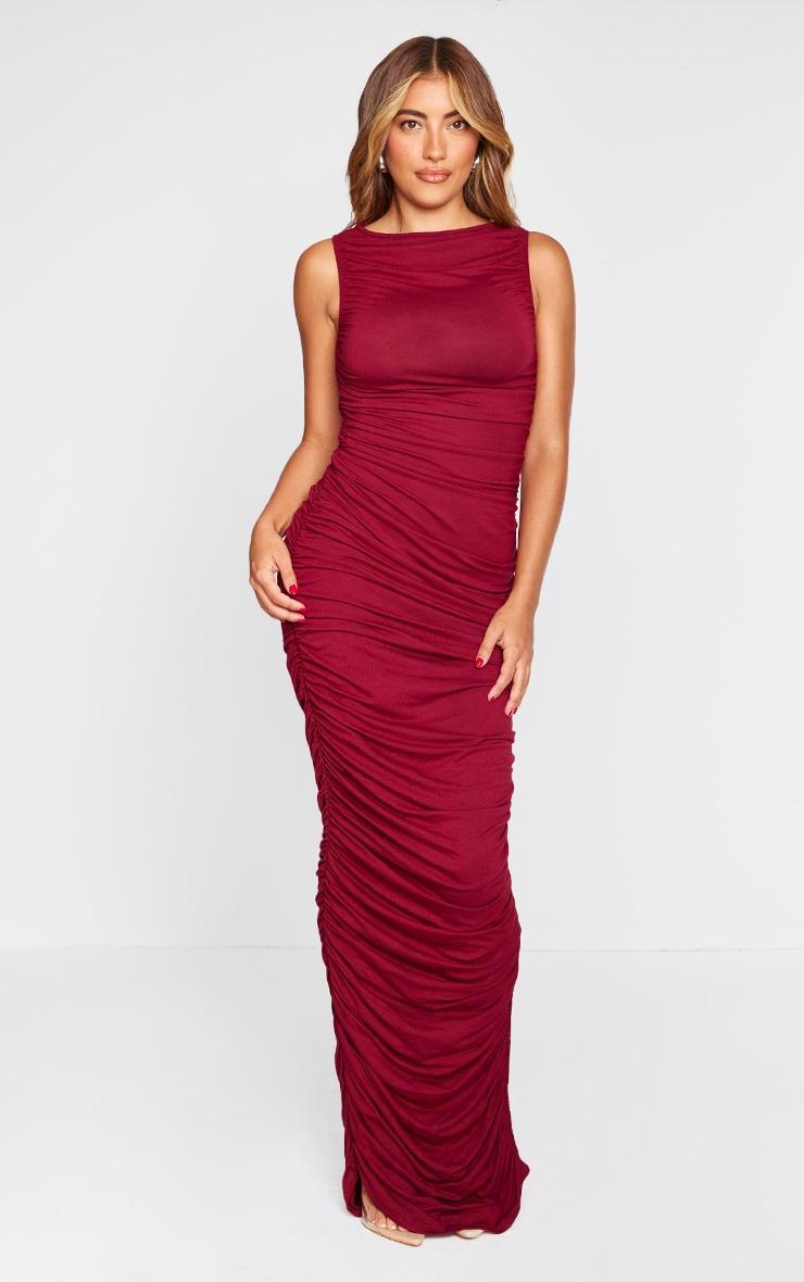 Cherry Red Super Soft Touch Ruched Bodycon Maxi Dress Product Image