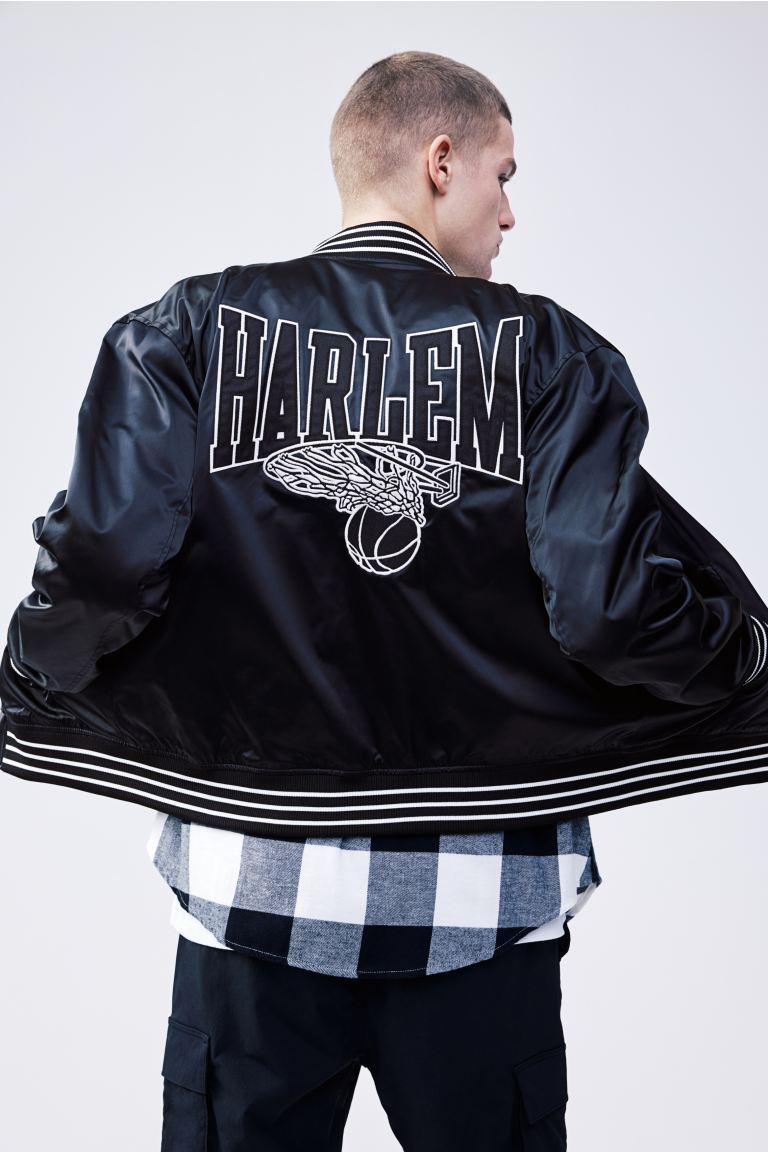 H & M - Satin Baseball Jacket - Black Product Image