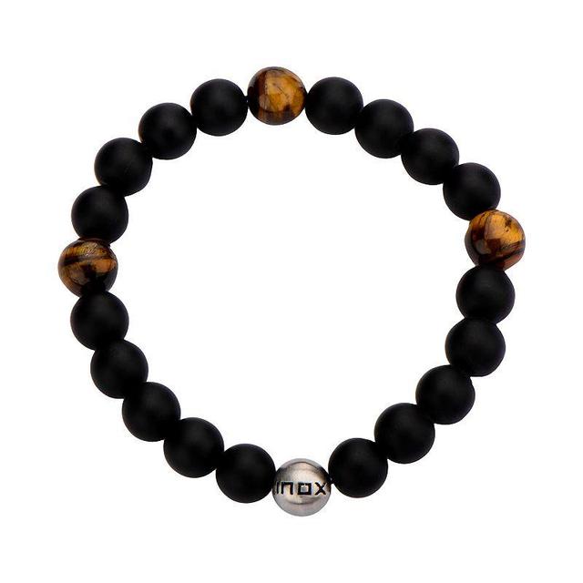 Mens Tiger Eye & Lava Stone Beaded Stretch Bracelet Black Product Image