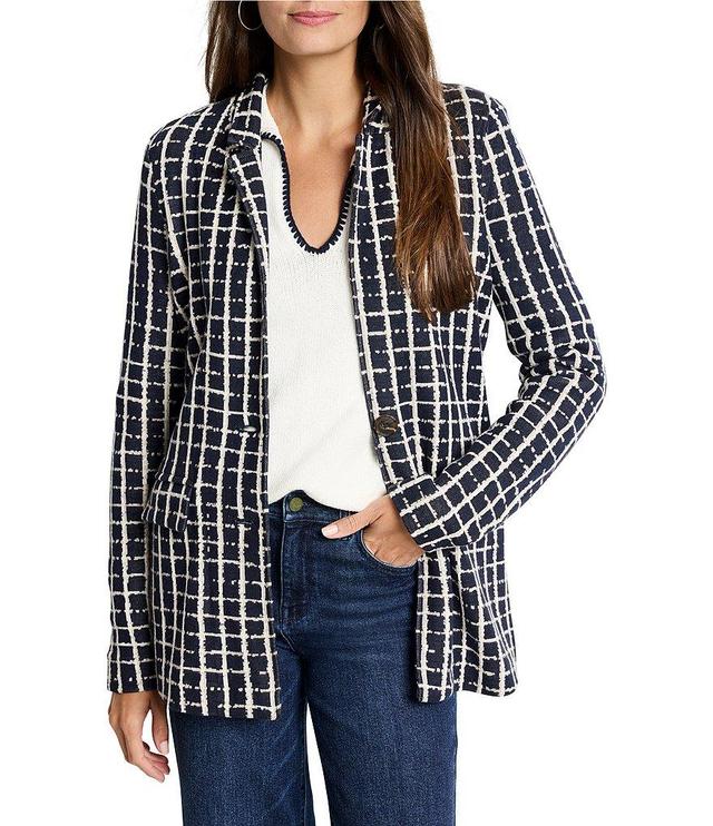 NIC + ZOE Painted Plaid Knit Notch Lapel Long Sleeve Boyfriend Blazer Product Image