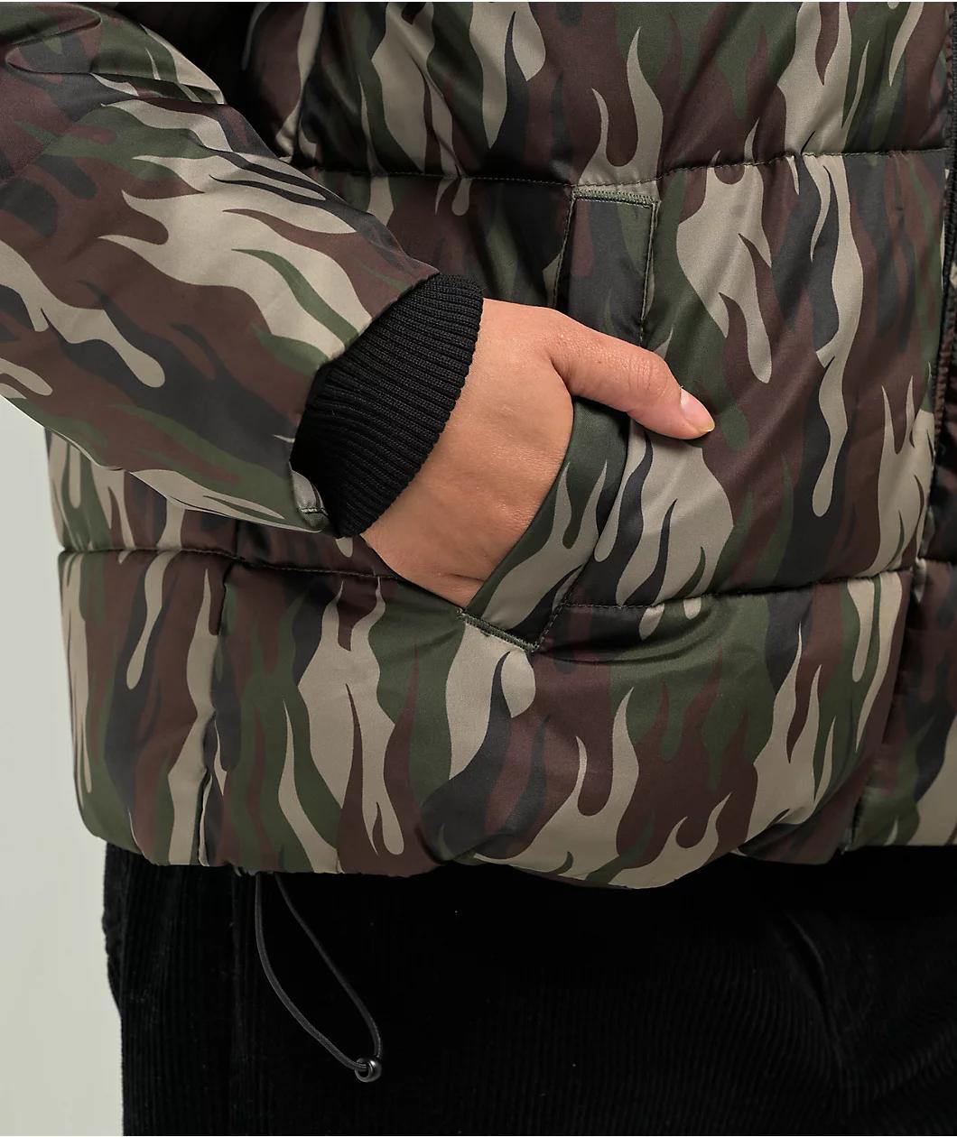 Lurking Class by Sketchy Tank Flame Thorn Camo Puffer Jacket Product Image