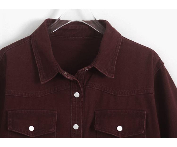 Collared Denim Button-up Crop Jacket Product Image