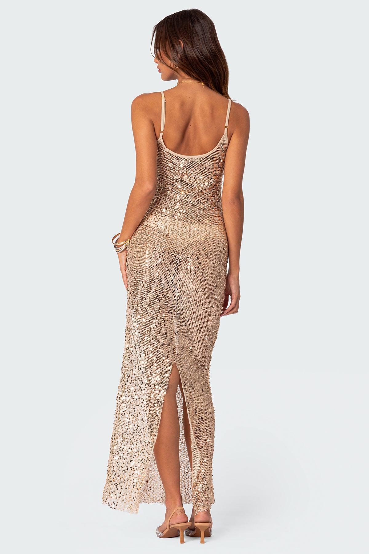 Sequin Sheer Mesh Maxi Dress Product Image