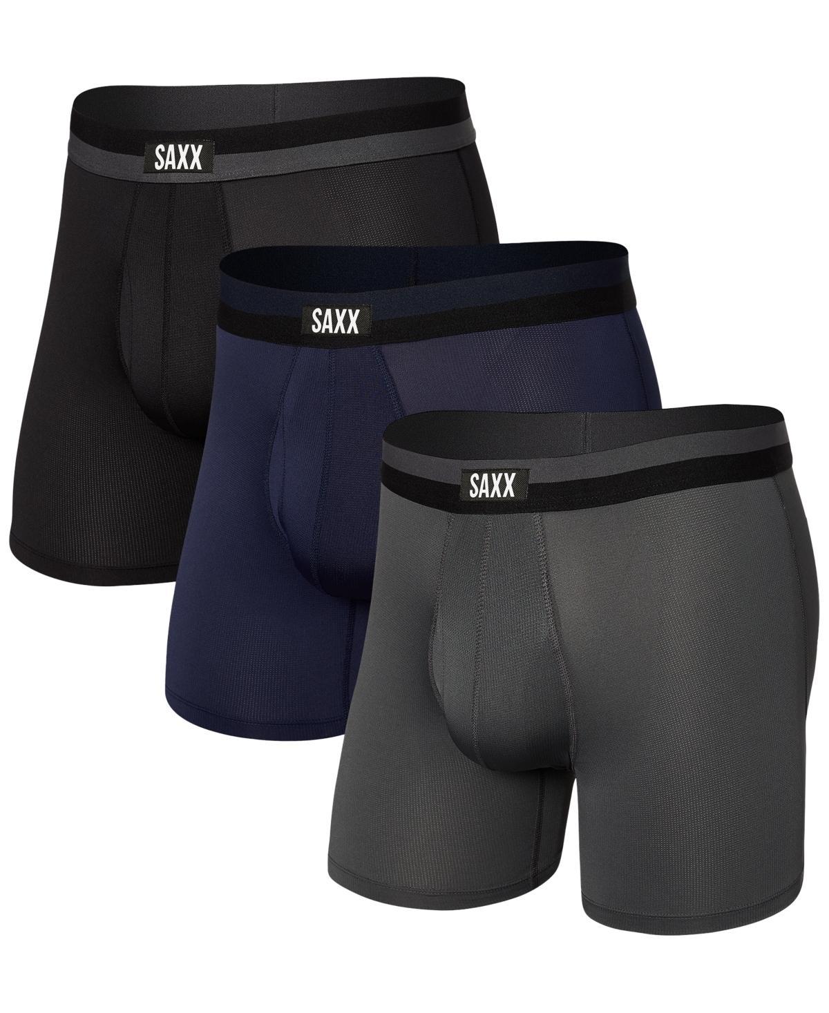 SAXX UNDERWEAR Sport Mesh Boxer Brief Fly 3-Pack (Black/Navy/Graphite) Men's Underwear Product Image