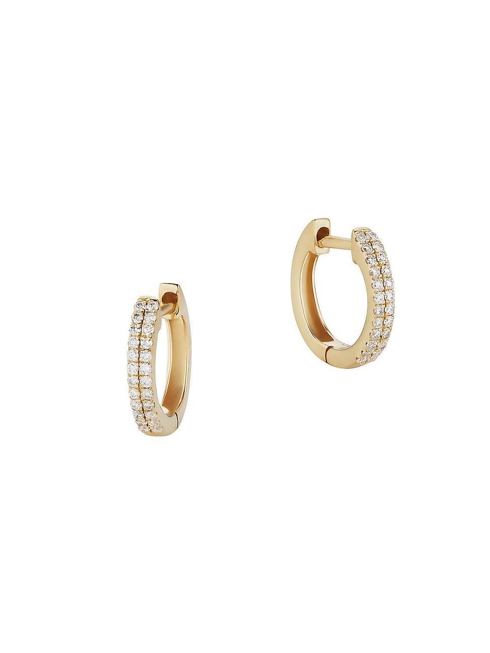 Womens 14K Yellow Gold Twin Row Diamond Mini Hoops Product Image