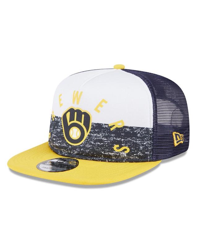 Mens New Era White/Gold Milwaukee Brewers Team Foam Front A-Frame Trucker 9FIFTY Snapback Hat Product Image