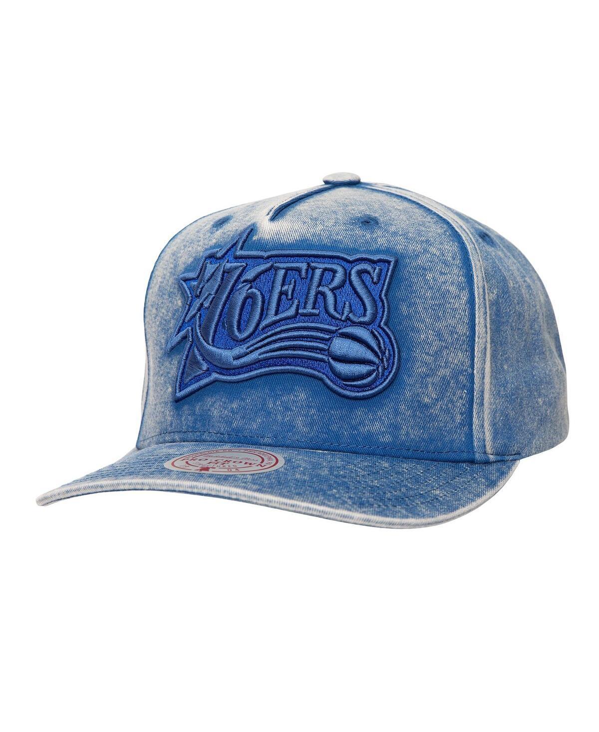 Mitchell & Ness Mens Blue Philadelphia 76ers Washed Out Tonal Logo Snapback Hat Product Image