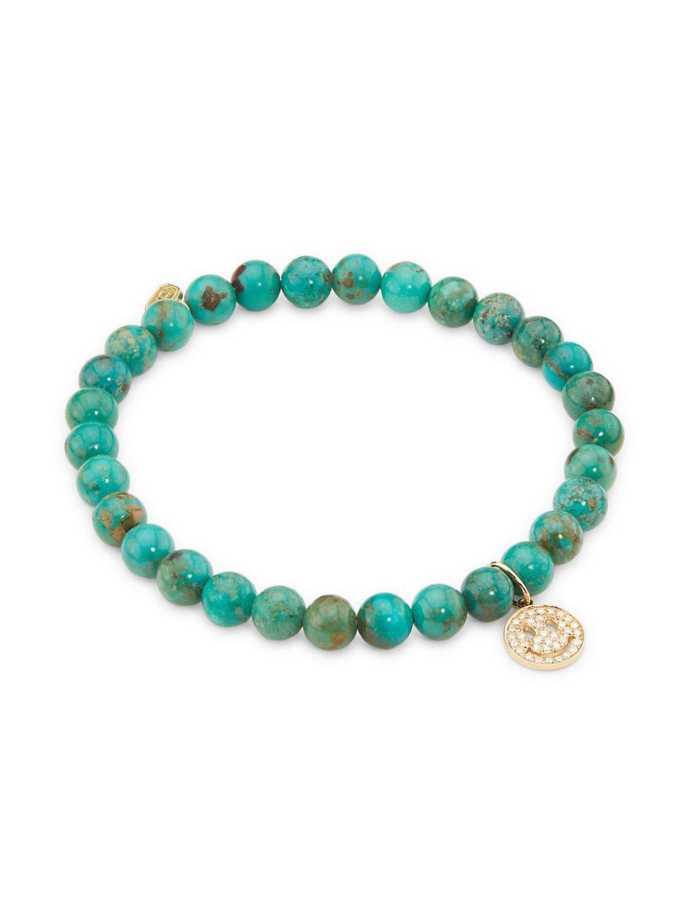 Womens Overboard 14K Yellow Gold, Turquoise & 0.15 TCW Diamond Beaded Stretch Bracelet Product Image