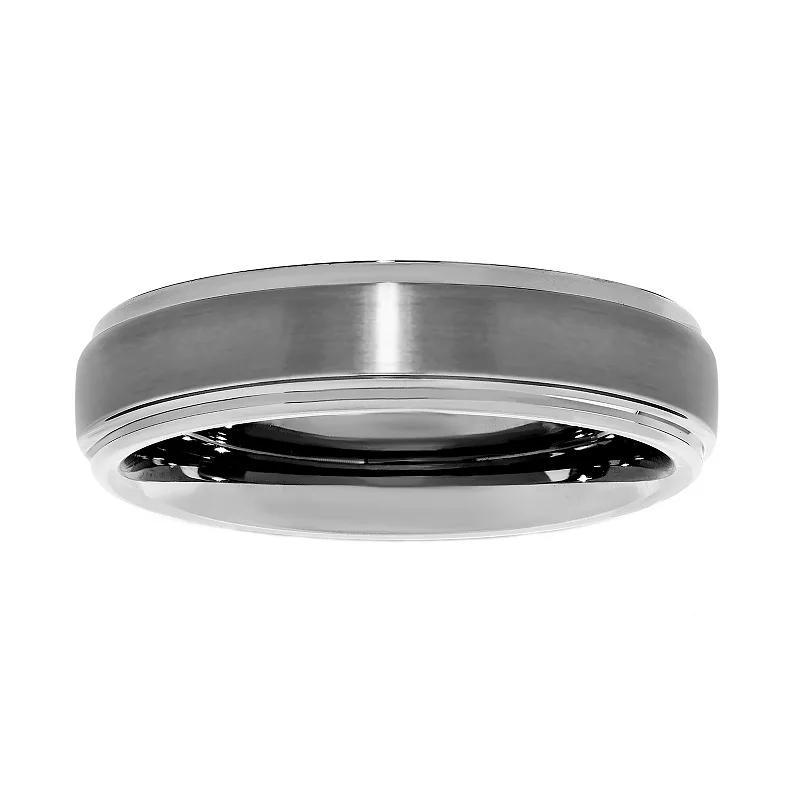 Mens Lovemark Tungsten 6 mm Step Edge Satin Center Wedding Band Product Image