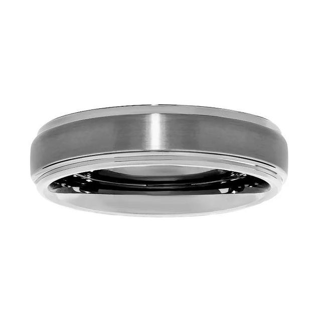 Mens Lovemark Tungsten 6 mm Step Edge Satin Center Wedding Band Product Image