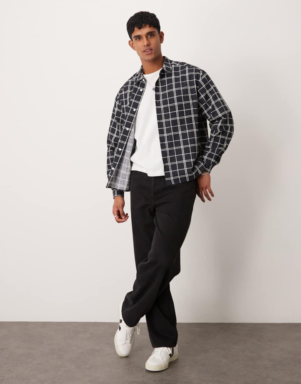 ASOS DESIGN oversized boxy shirt in black and white check Product Image