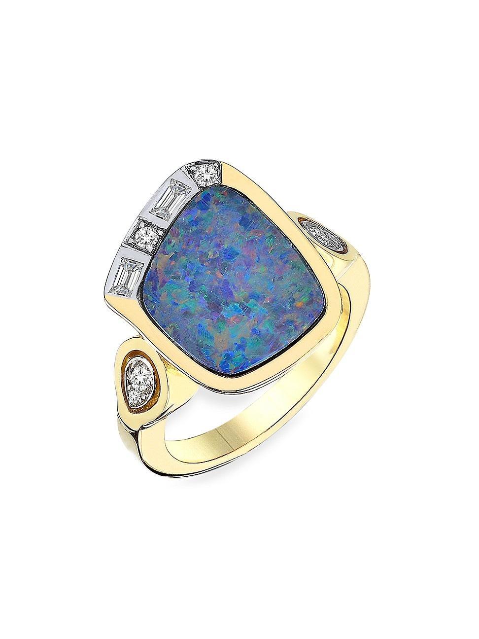 Womens Focus 14K Yellow Gold, Opal & 0.23 TCW Diamond Ring Product Image