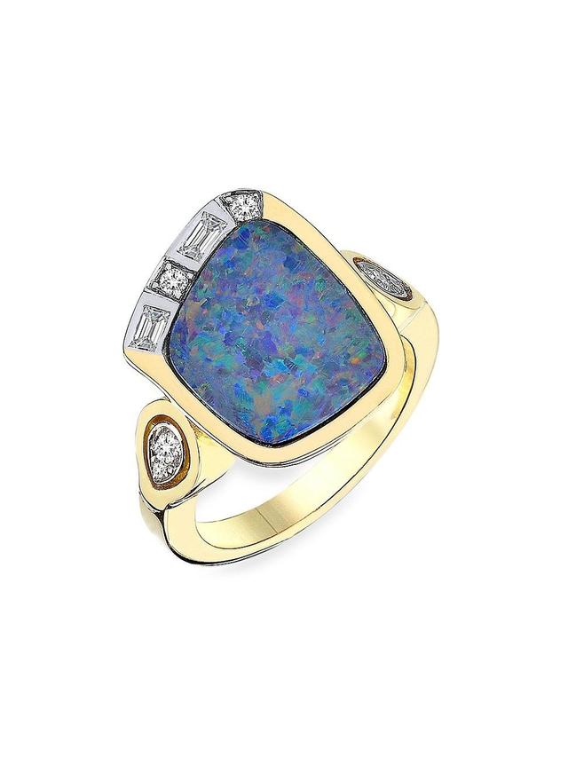 Womens Focus 14K Yellow Gold, Opal & 0.23 TCW Diamond Ring Product Image