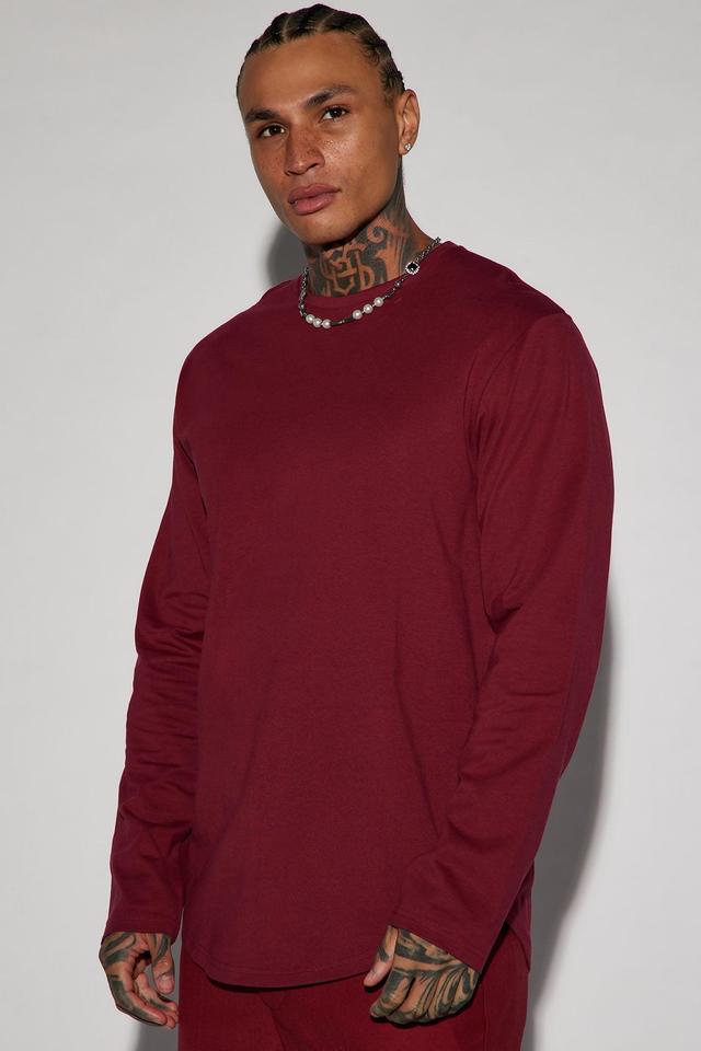 Essential Long Sleeve Scallop Tee - Burgundy Product Image