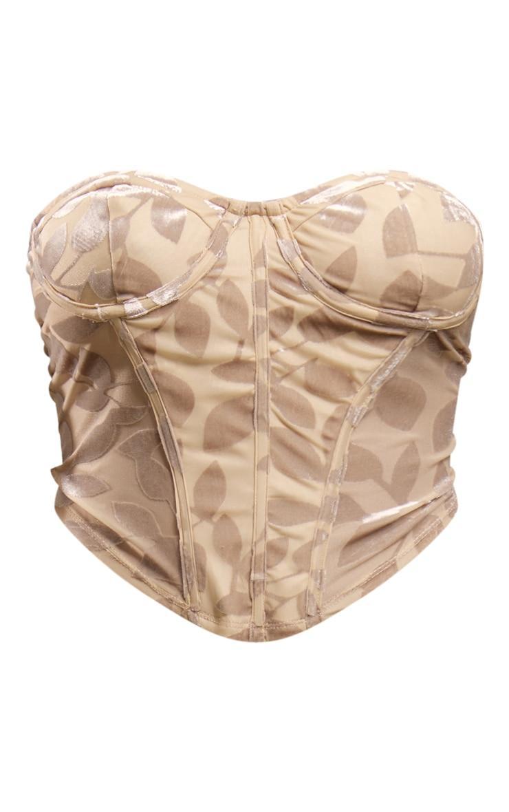 Taupe Floral Devore Ruched Front Bandeau Corset Product Image