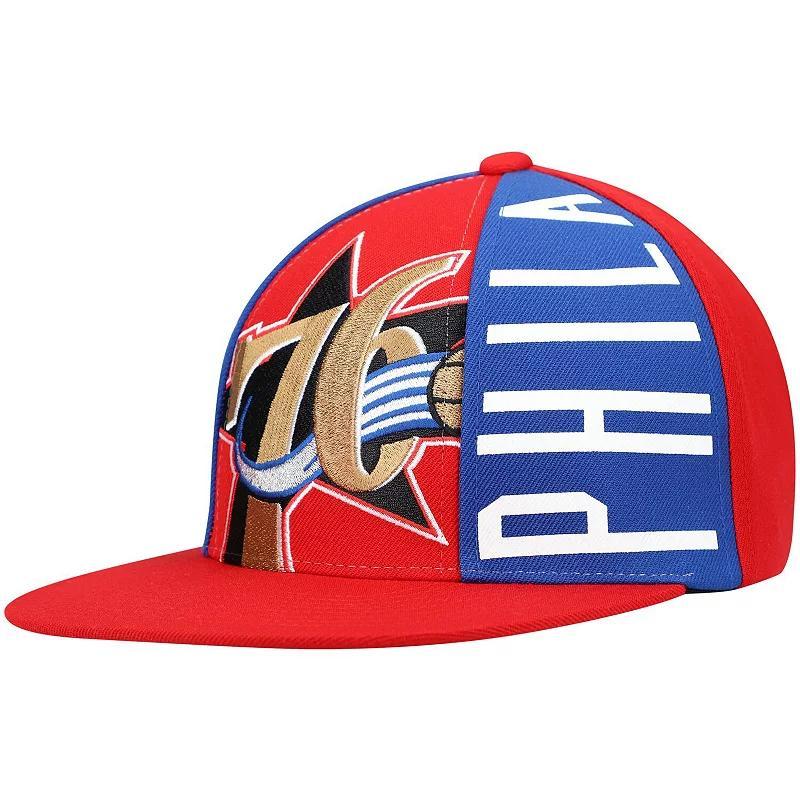 Mens Mitchell & Ness Red Philadelphia 76ers Hardwood Classics Big Face Callout Snapback Hat, 76R Red Product Image