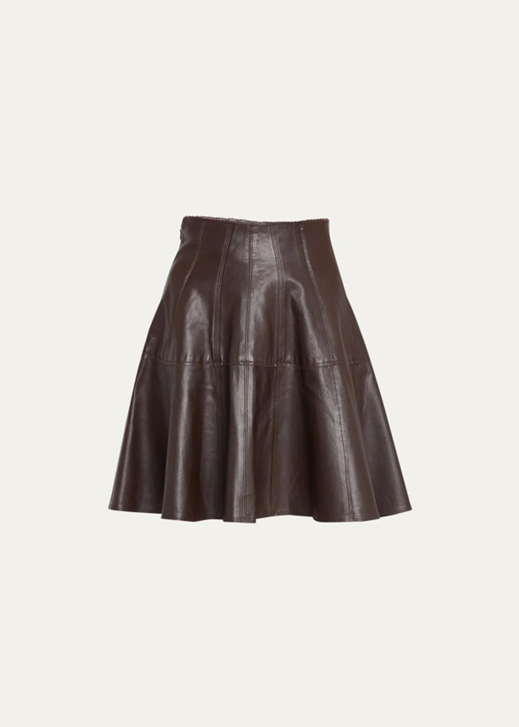 Kiara Leather Mini Flare Skirt In Espresso Product Image