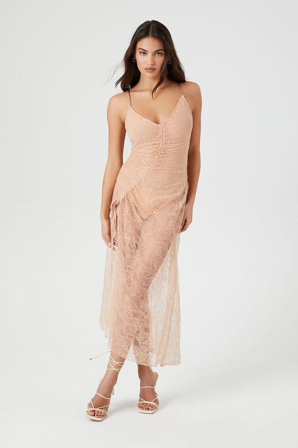 Sheer Lace Drawstring Maxi Dress | Forever 21 Product Image