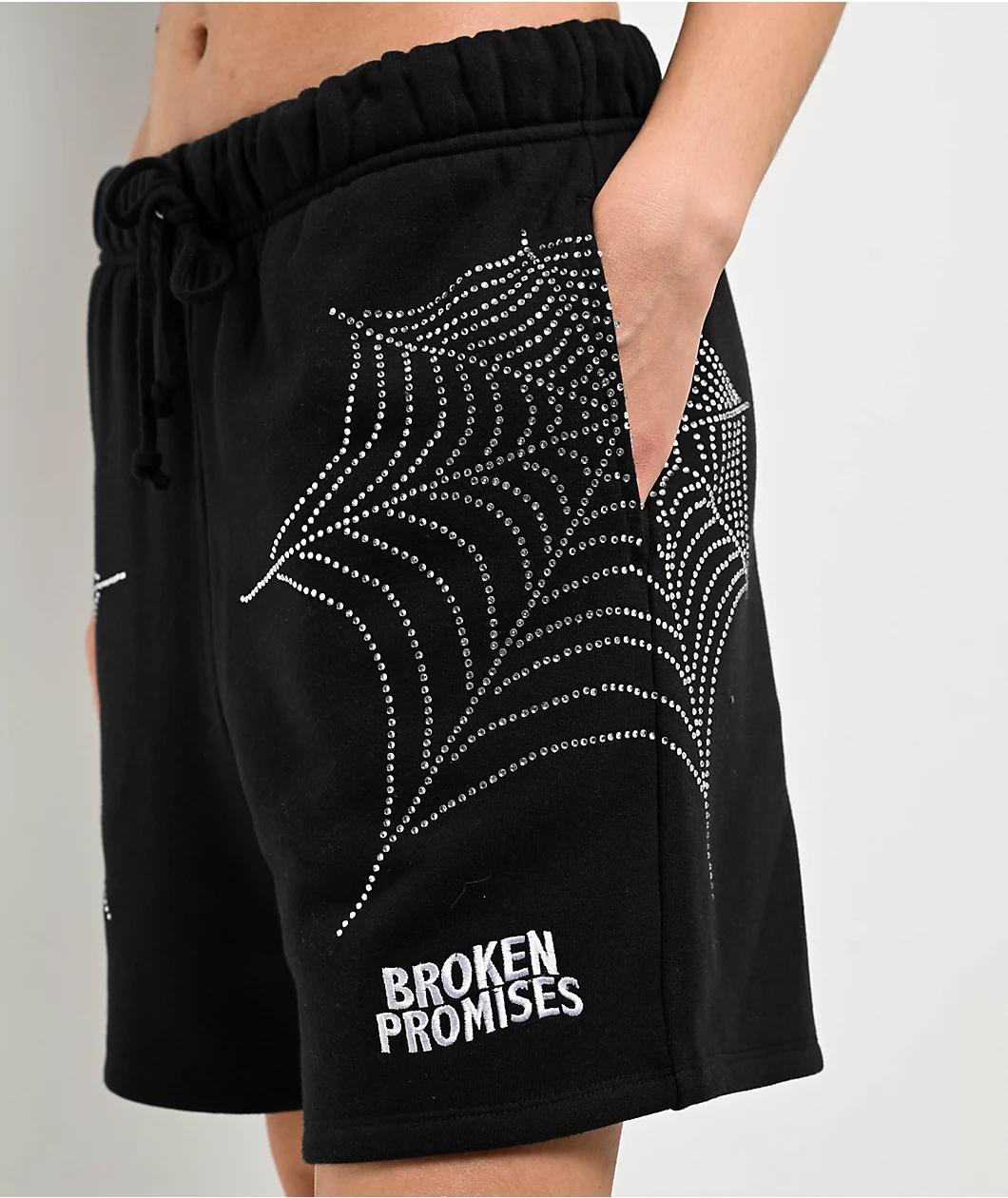 Broken Promises Stoned Web Black Sweat Shorts Product Image