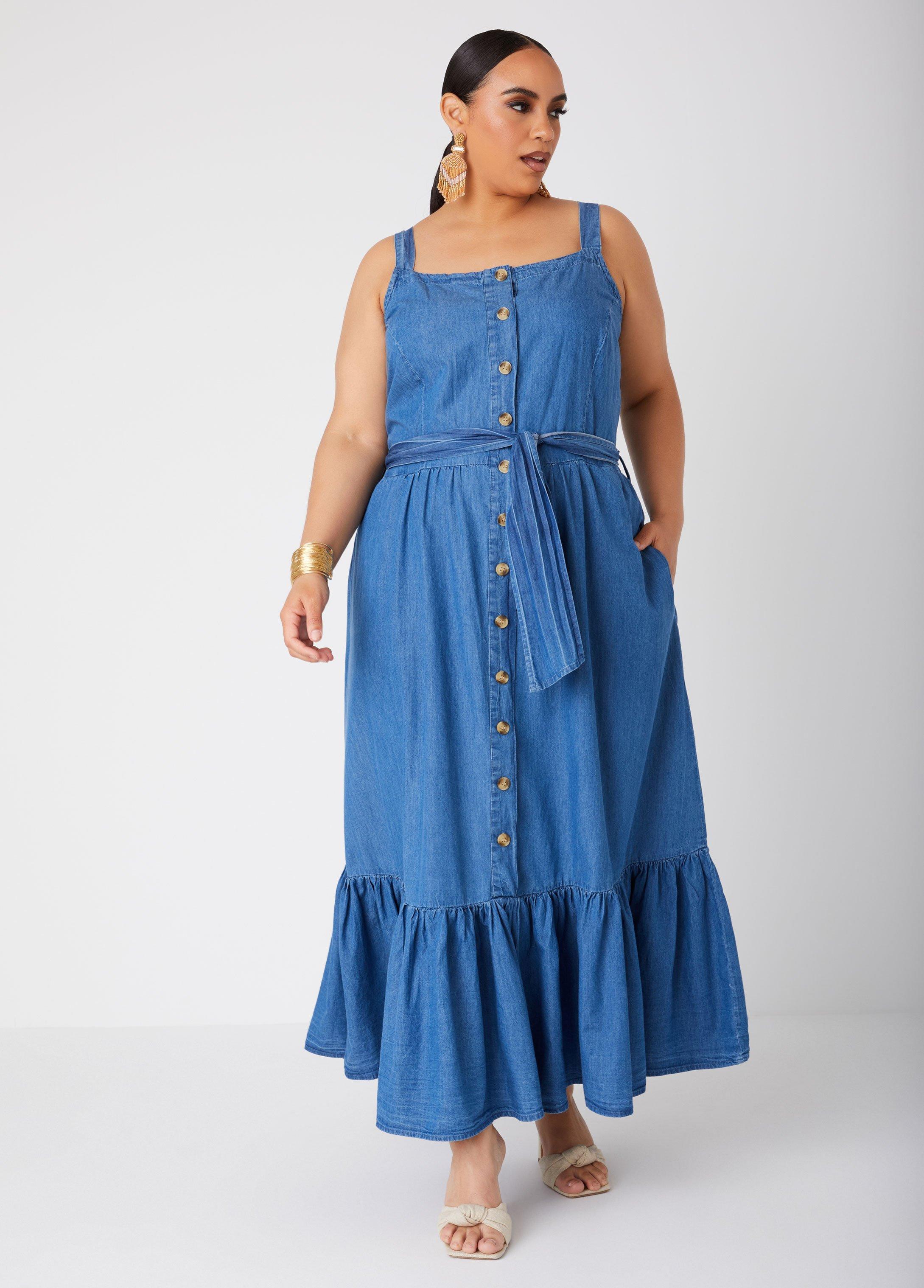 Flounced Chambray Maxi Dress Product Image