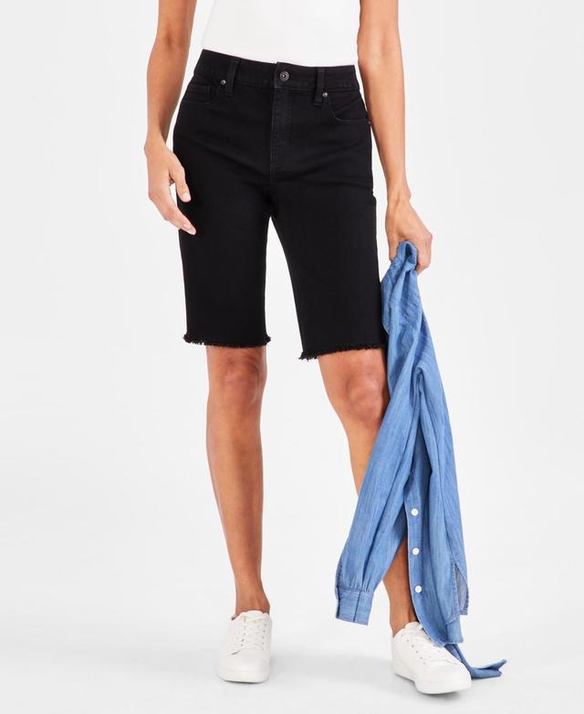 Women's Mid-Rise Raw-Edge Bermuda Jean Shorts, Created for Macy's Product Image