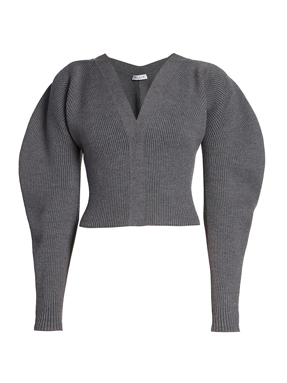 Womens Rib Bishop-Sleeve Cardigan product image