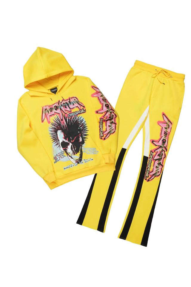 Obern Yellow Graphic Hoodie/Stacked Flare Pant Track Set Male Product Image