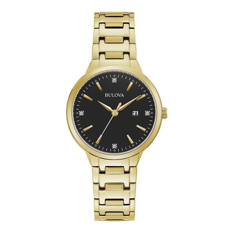 Bulova Womens Classic Gold Tone Stainless Steel Black Diamond Accent Watch - 97P147 Yellow Product Image