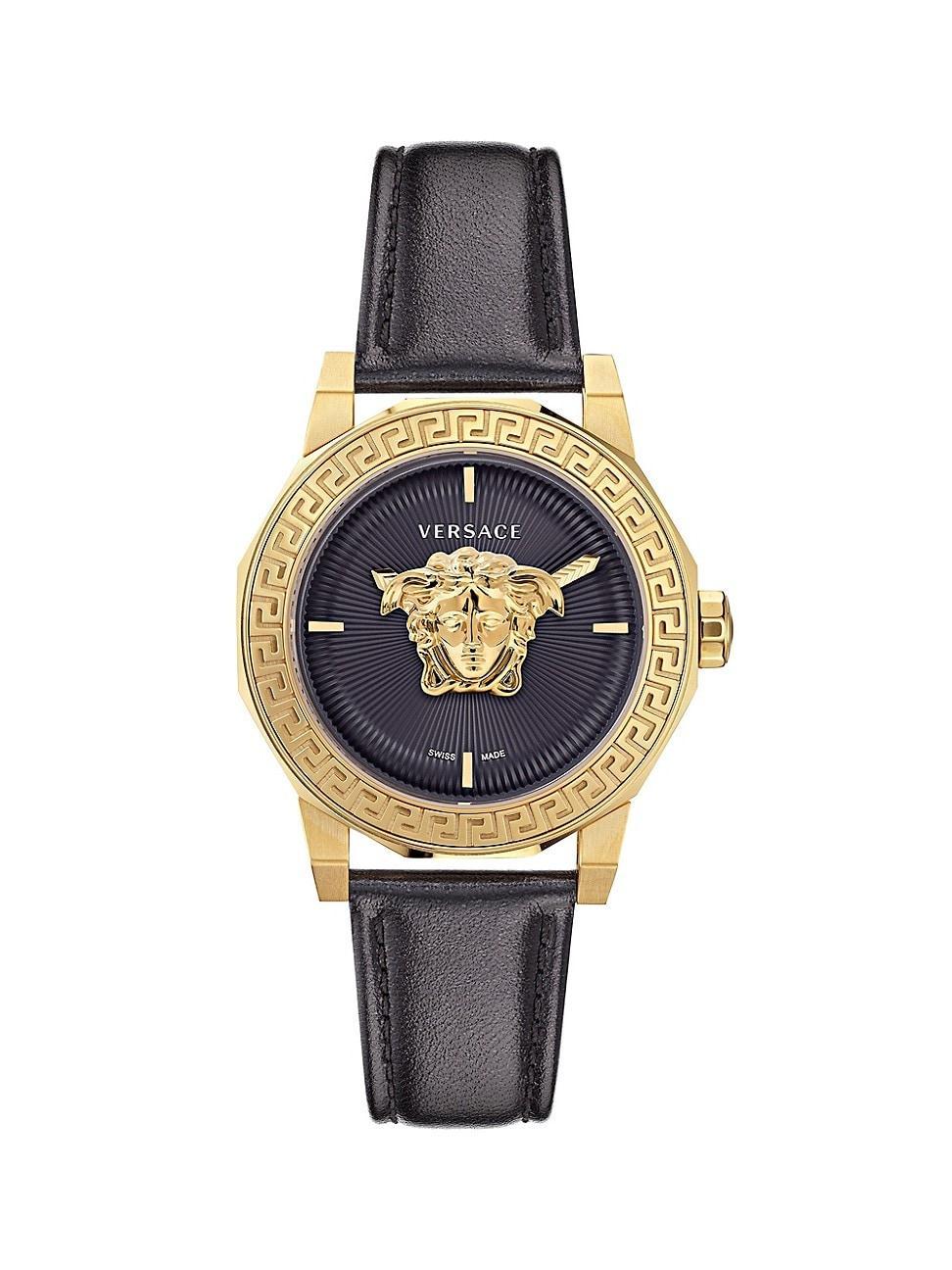 Mens Medusa Deco IP Yellow Gold & Leather Strap Watch/38MM Product Image