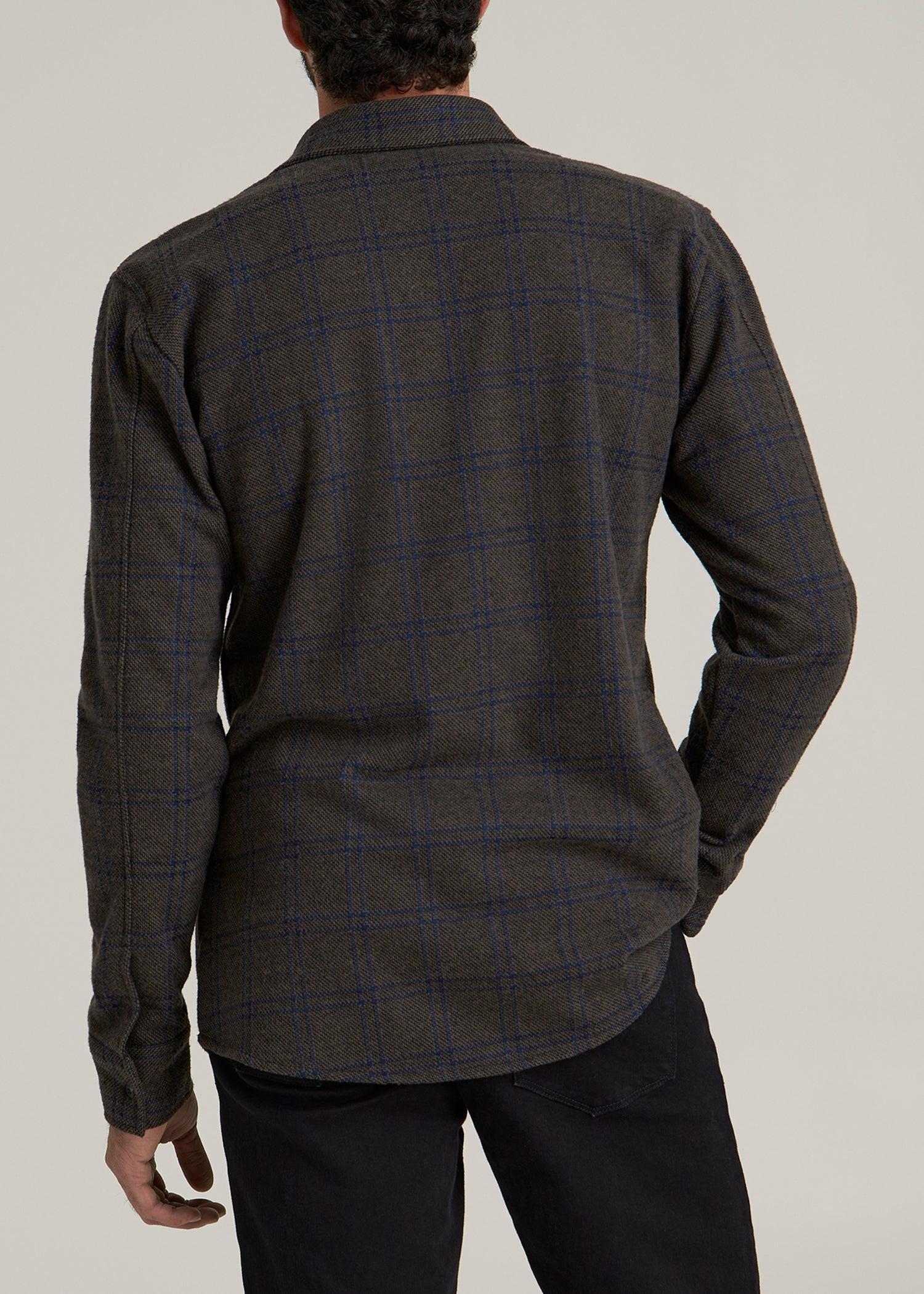 Stretch Flannel Button Tall Men's Shirt in Brown and Cobalt Grid Product Image