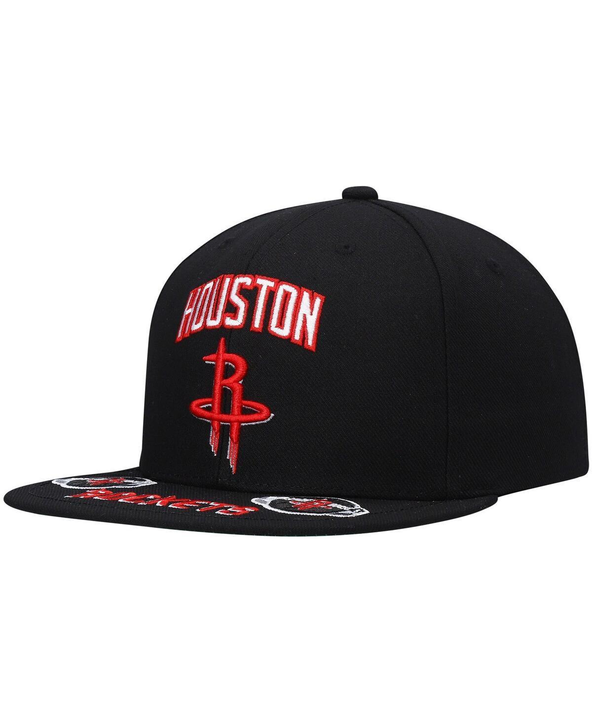 Mens Mitchell & Ness Black Houston Rockets Front Loaded Snapback Hat Product Image