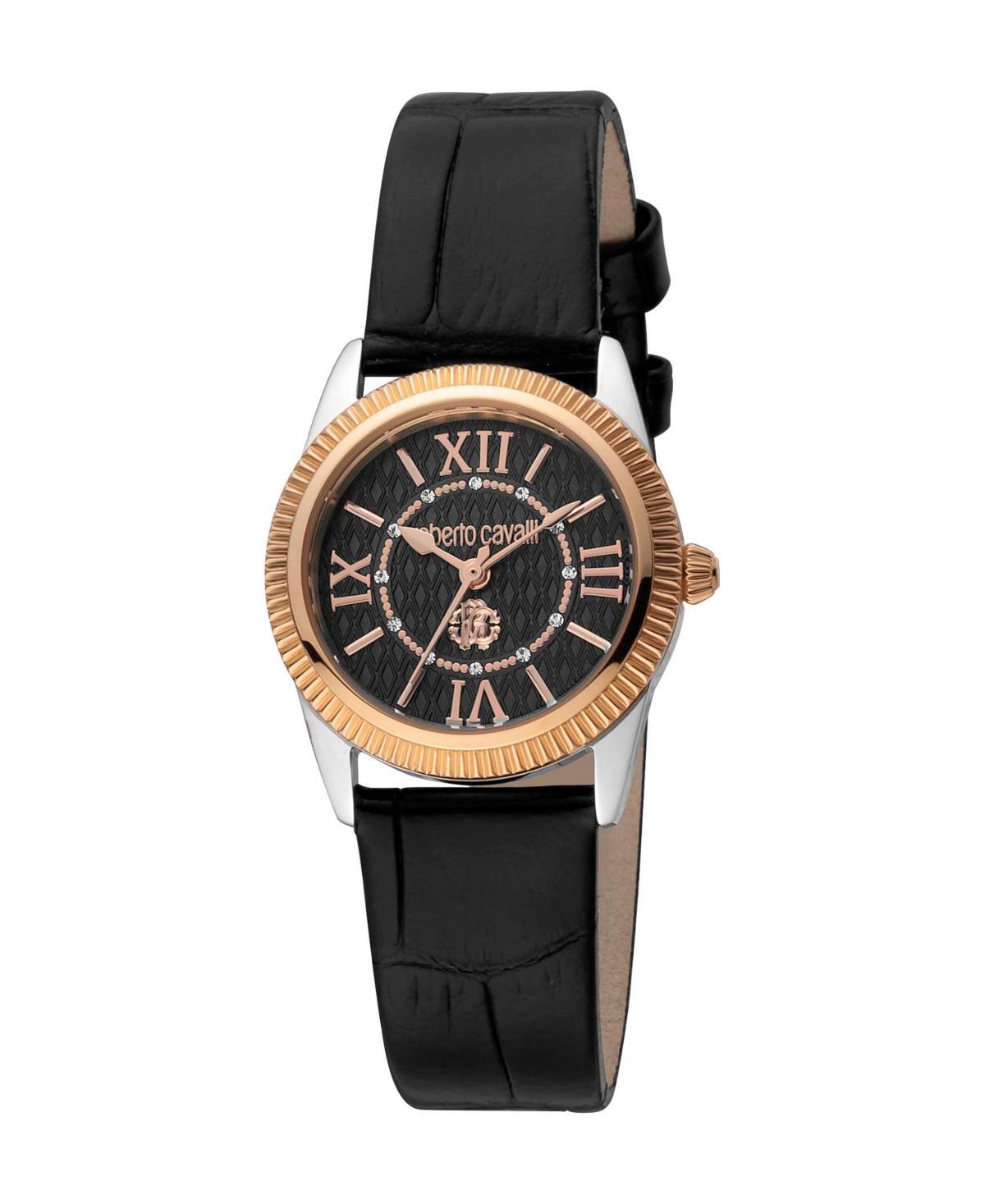 Roberto Cavalli Womens Quartz Black Leather Watch 28mm - Silver Product Image