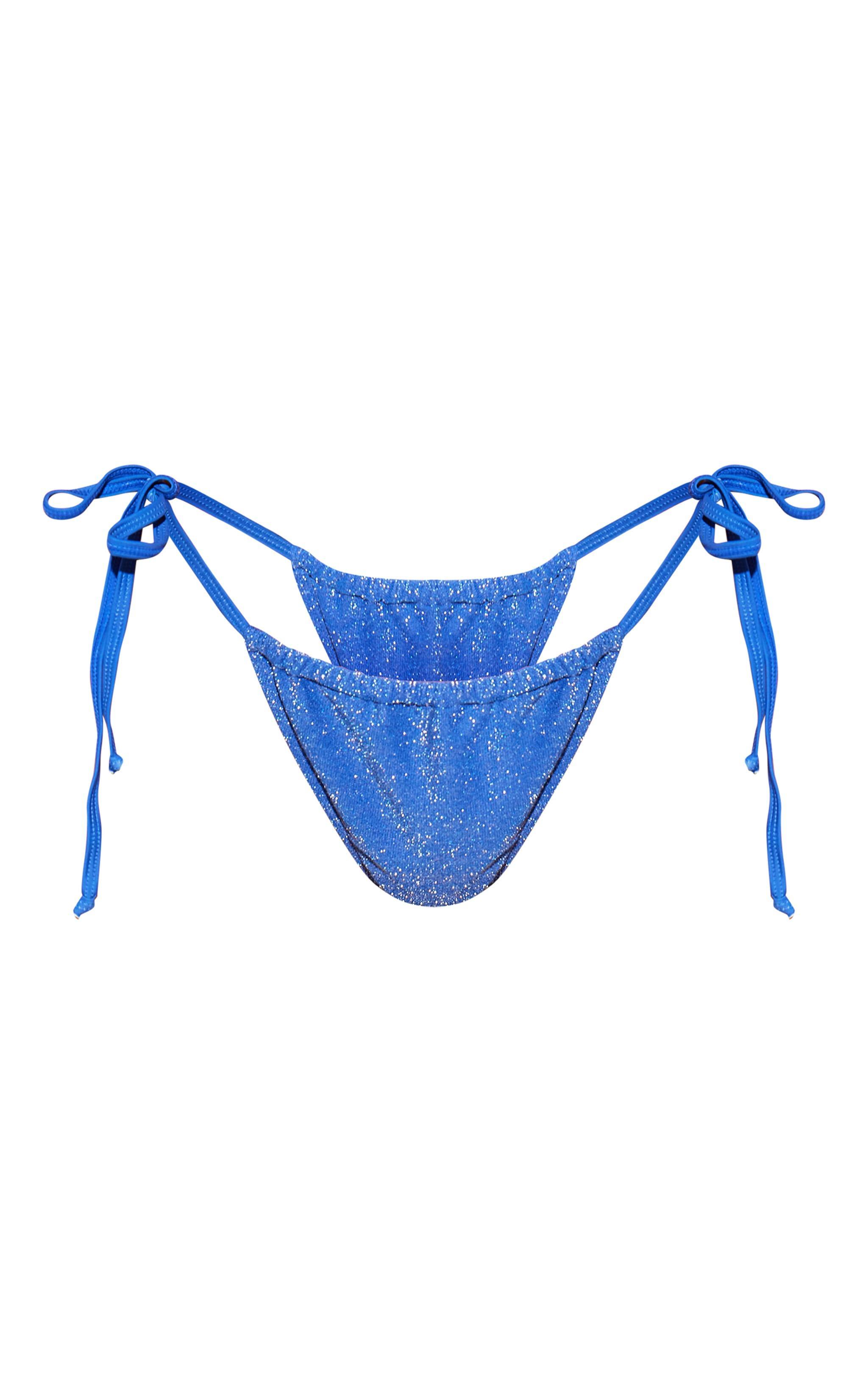 Blue Heart Trim Glitter Tie Side Bikini Bottoms Product Image