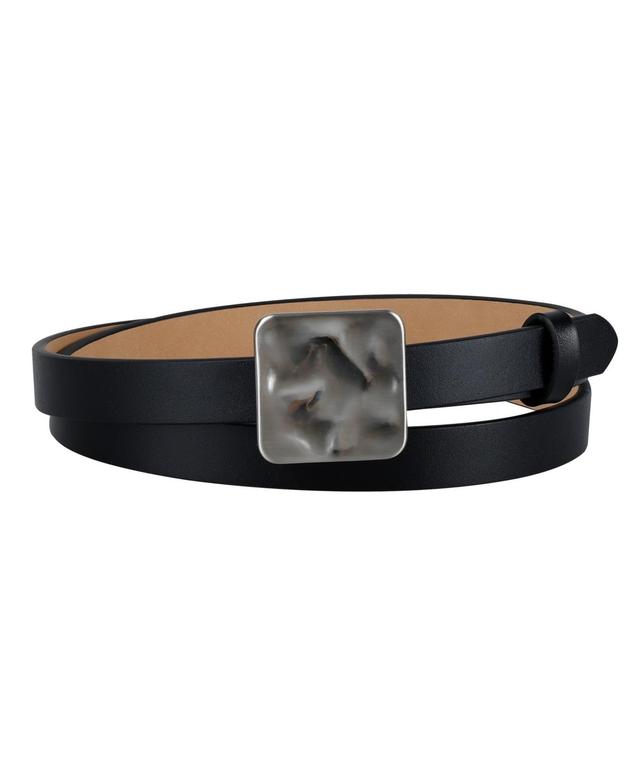 Calvin Klein Womens Skinny Hammered Plaque Buckle Belt Product Image