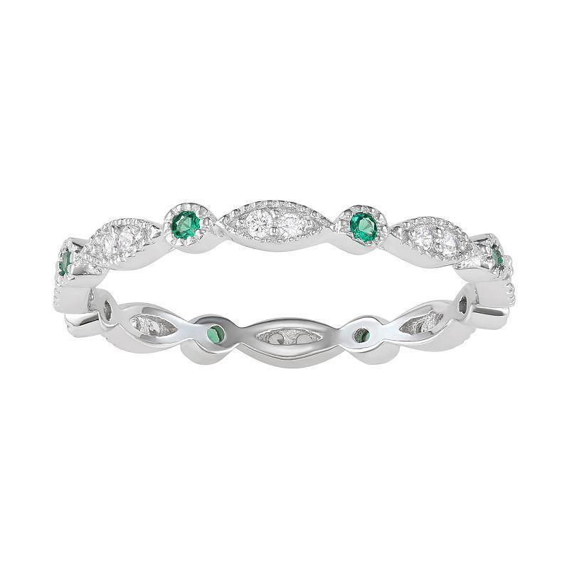 Sterling Silver Lab-Created Green Spinel & Cubic Zirconia Geometric Ring, Womens Product Image