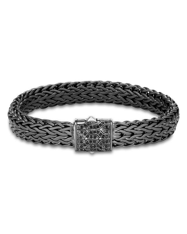 John Hardy Mens Blackened Sterling Silver Classic Chain Large Flat Link Bracelet with Black Sapphire Product Image