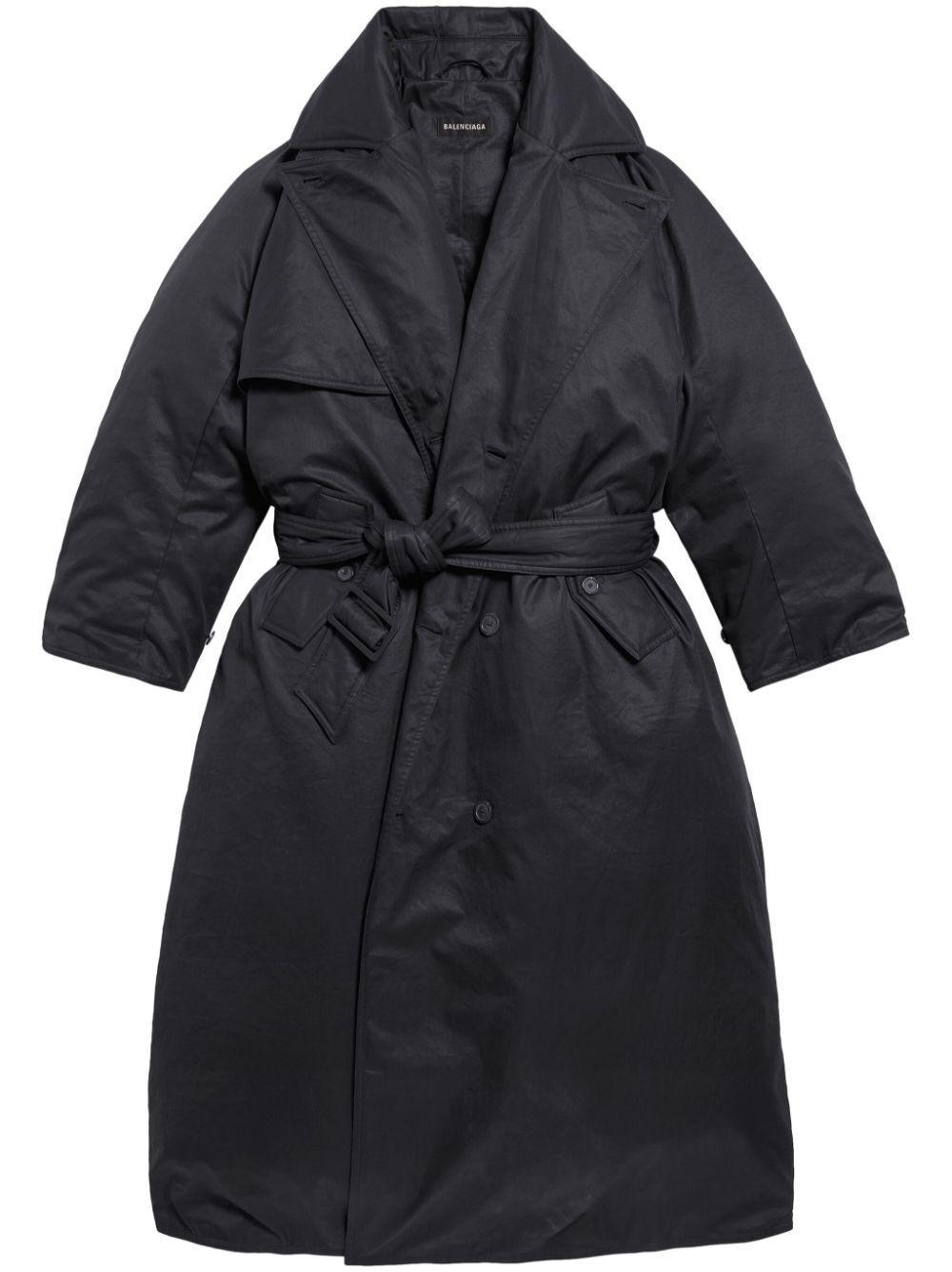 BALENCIAGA Belted Padded Trench Coat In Black Product Image